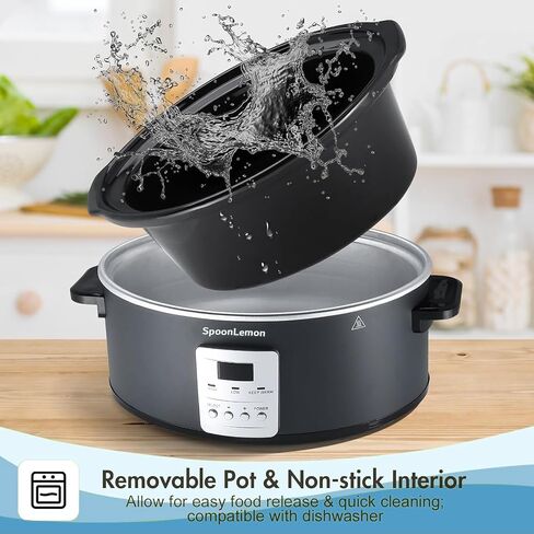 7QT Slow Cooker, Electric Programmable Cooker with 20H Timer & 3 Heat Settings, Oval Ceramic Pot — Ideal for Family Meals & Meal Prep, Compatible with 20 Count 13"x21" Cooking Liners in Kuwait