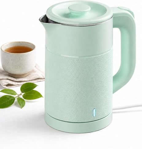 Small Electric Kettle 0.8L, 600W, 304 Stainless Steel Inner, Green | Auto Shut-Off, Boil Dry Protection, BPA-Free, Fast Water Heater for Dorm Office Travel in Saudi Arabia