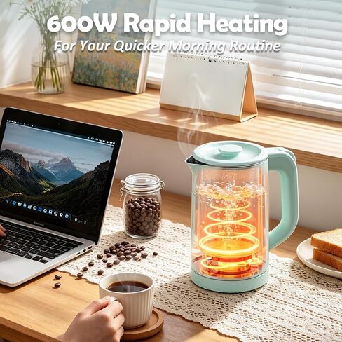 Small Electric Kettle 0.8L, 600W, 304 Stainless Steel Inner, Green | Auto Shut-Off, Boil Dry Protection, BPA-Free, Fast Water Heater for Dorm Office Travel in Saudi Arabia