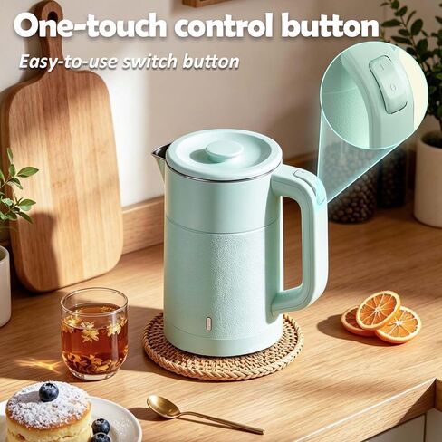 Small Electric Kettle 0.8L, 600W, 304 Stainless Steel Inner, Green | Auto Shut-Off, Boil Dry Protection, BPA-Free, Fast Water Heater for Dorm Office Travel in Saudi Arabia