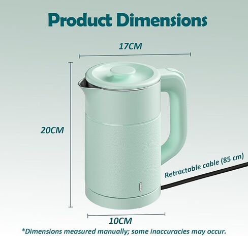 Small Electric Kettle 0.8L, 600W, 304 Stainless Steel Inner, Green | Auto Shut-Off, Boil Dry Protection, BPA-Free, Fast Water Heater for Dorm Office Travel in Saudi Arabia