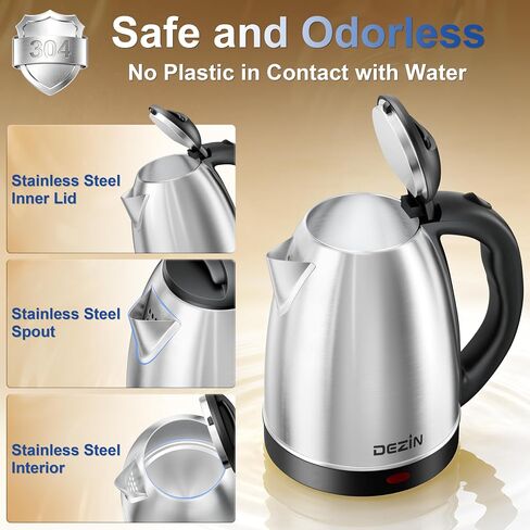 DEZIN 2L Electric Kettle, Fast Boil Electric Tea Kettle, 1000W Water Boiler | BPA-Free Electric Water Kettle Stainless Steel, Auto Shut-Off & Boil-Dry Protection, Ideal for Boiling Water, Coffee, Tea in Saudi Arabia