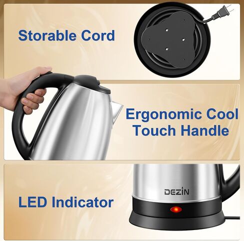 DEZIN 2L Electric Kettle, Fast Boil Electric Tea Kettle, 1000W Water Boiler | BPA-Free Electric Water Kettle Stainless Steel, Auto Shut-Off & Boil-Dry Protection, Ideal for Boiling Water, Coffee, Tea in Saudi Arabia