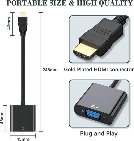 محول Wanme HDMI إلى VGA، محول HDMI عالي السرعة إلى VGA (ذكر إلى أنثى) للكمبيوتر وأجهزة الكمبيوتر المحمولة وأجهزة الكمبيوتر الشخصية والشاشات وأجهزة العرض وأجهزة التلفزيون وأجهزة الألعاب والمزيد (أسود) in Kuwait