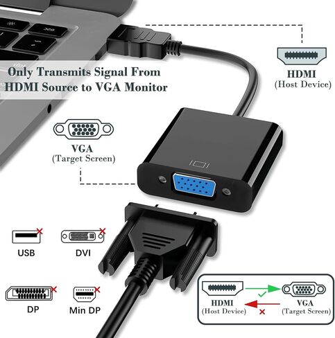 محول Wanme HDMI إلى VGA، محول HDMI عالي السرعة إلى VGA (ذكر إلى أنثى) للكمبيوتر وأجهزة الكمبيوتر المحمولة وأجهزة الكمبيوتر الشخصية والشاشات وأجهزة العرض وأجهزة التلفزيون وأجهزة الألعاب والمزيد (أسود) in Kuwait