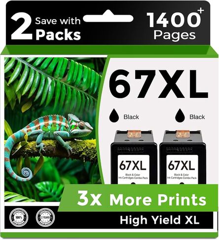 67XL Ink Cartridges Black 2 Pack Replacement for HP 67 Ink XL 6055 2827e | For hp67xl hp67 2700 2700e 2855e 2752 2742e 2755 4255e 4100 4152e 4155 6000 6055e 6400 6458 6452 6455e Printer ink in Saudi Arabia