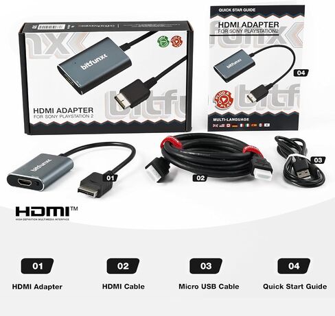 BITFUNX PS2 to HDMI™ Adapter, for PS2 Console All Version | Supports RGB and YPbPr Component Modes for PS2 Games, with Built-in Switch, Plug&Play, No Delay, No Extra Power in Saudi Arabia