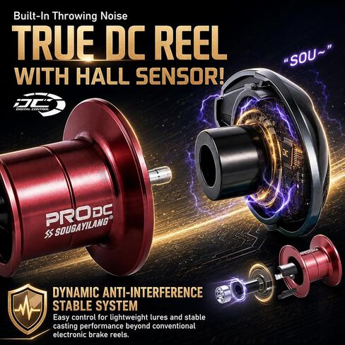 Sougayilang Upgraded DC Baitcasting Reel with Digital Control Braking, Carbon Fiber Handle, 7+1 Stainless Steel Bearings, 7.2:1 Gear Ratio, Brass Gear, Audible Drag Clicker in Saudi Arabia