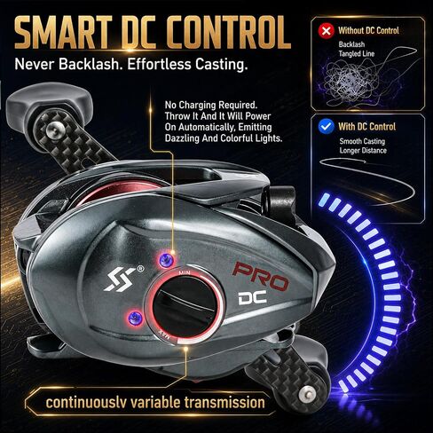 Sougayilang Upgraded DC Baitcasting Reel with Digital Control Braking, Carbon Fiber Handle, 7+1 Stainless Steel Bearings, 7.2:1 Gear Ratio, Brass Gear, Audible Drag Clicker in Saudi Arabia