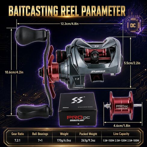 Sougayilang Upgraded DC Baitcasting Reel with Digital Control Braking, Carbon Fiber Handle, 7+1 Stainless Steel Bearings, 7.2:1 Gear Ratio, Brass Gear, Audible Drag Clicker in Saudi Arabia