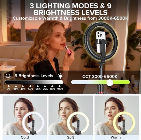 10" Ring Light with Stand 90'' Tall for iPhone & Android, Light with Tripod | Selfie Light with Extendable Tripod Stand, Phone Holder, Remote for YouTube, Makeup,TIKTok, Vlogging in Saudi Arabia
