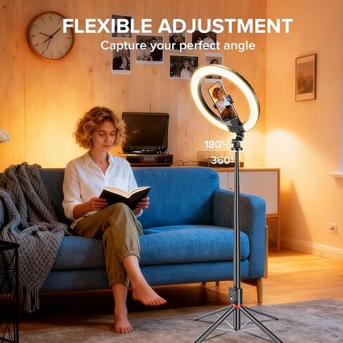 10" Ring Light with Stand 90'' Tall for iPhone & Android, Light with Tripod | Selfie Light with Extendable Tripod Stand, Phone Holder, Remote for YouTube, Makeup,TIKTok, Vlogging in Saudi Arabia