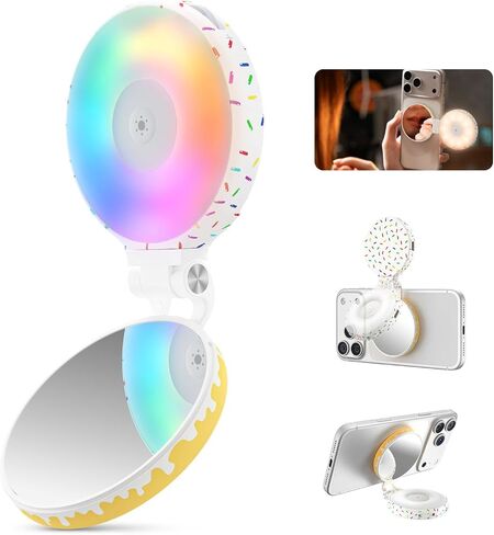 TELESIN ضوء سيلفي مغناطيسي لهاتف iPhone Magsafe وAndroid | ضوء هاتف RGB ملون بالكامل يدور 360 درجة مع مرآة وحامل، وحلقة سيلفي LED تملأ الضوء للصور، وتيك توك، ومدونة الفيديو، والمكياج in Kuwait