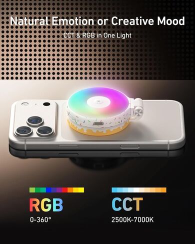 TELESIN ضوء سيلفي مغناطيسي لهاتف iPhone Magsafe وAndroid | ضوء هاتف RGB ملون بالكامل يدور 360 درجة مع مرآة وحامل، وحلقة سيلفي LED تملأ الضوء للصور، وتيك توك، ومدونة الفيديو، والمكياج in Kuwait
