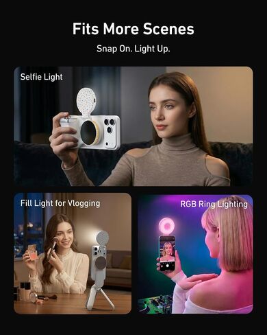 TELESIN ضوء سيلفي مغناطيسي لهاتف iPhone Magsafe وAndroid | ضوء هاتف RGB ملون بالكامل يدور 360 درجة مع مرآة وحامل، وحلقة سيلفي LED تملأ الضوء للصور، وتيك توك، ومدونة الفيديو، والمكياج in Kuwait