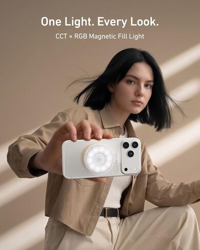 TELESIN ضوء سيلفي مغناطيسي لهاتف iPhone Magsafe وAndroid | ضوء هاتف RGB ملون بالكامل يدور 360 درجة مع مرآة وحامل، وحلقة سيلفي LED تملأ الضوء للصور، وتيك توك، ومدونة الفيديو، والمكياج in Kuwait