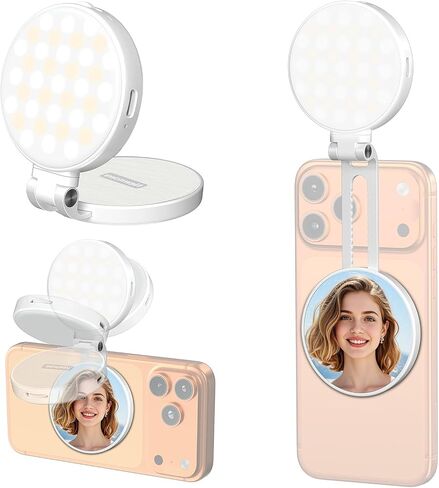 Newmowa Magnetic Selfie Light, Extendable Phone Ring Light with Mirror | Portable Rechargeable LED Fill Light for Selfie//Makeup/Video Conference/Zoom Call/TikTok, Compatible with All Phones(White) in Saudi Arabia