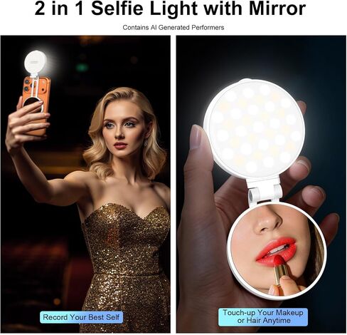 Newmowa Magnetic Selfie Light, Extendable Phone Ring Light with Mirror | Portable Rechargeable LED Fill Light for Selfie//Makeup/Video Conference/Zoom Call/TikTok, Compatible with All Phones(White) in Saudi Arabia