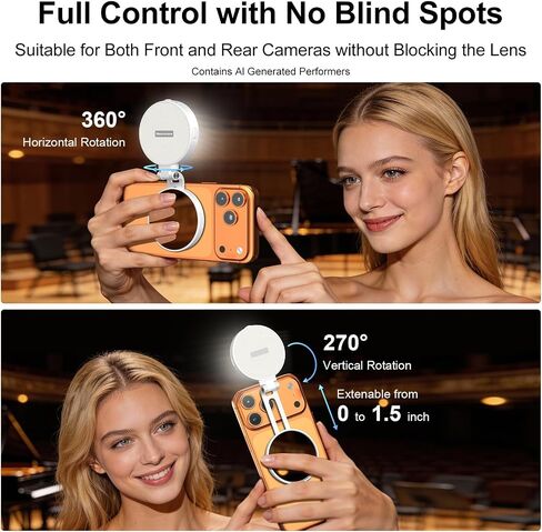 Newmowa Magnetic Selfie Light, Extendable Phone Ring Light with Mirror | Portable Rechargeable LED Fill Light for Selfie//Makeup/Video Conference/Zoom Call/TikTok, Compatible with All Phones(White) in Saudi Arabia