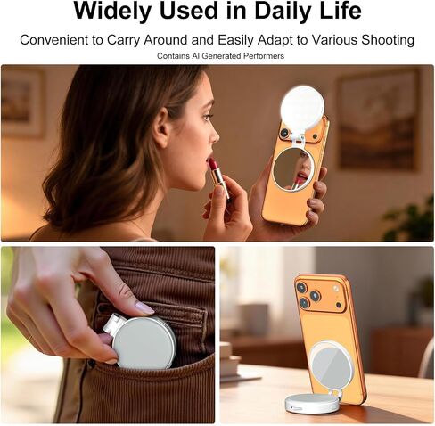 Newmowa Magnetic Selfie Light, Extendable Phone Ring Light with Mirror | Portable Rechargeable LED Fill Light for Selfie//Makeup/Video Conference/Zoom Call/TikTok, Compatible with All Phones(White) in Saudi Arabia