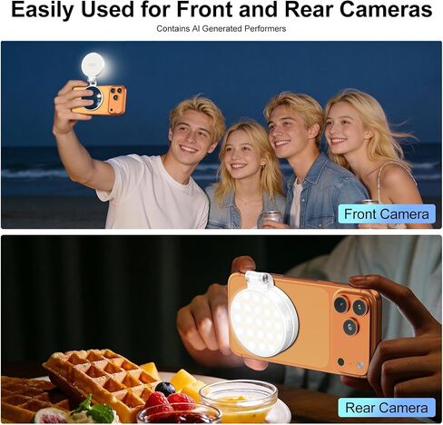 Newmowa Magnetic Selfie Light, Extendable Phone Ring Light with Mirror | Portable Rechargeable LED Fill Light for Selfie//Makeup/Video Conference/Zoom Call/TikTok, Compatible with All Phones(White) in Saudi Arabia