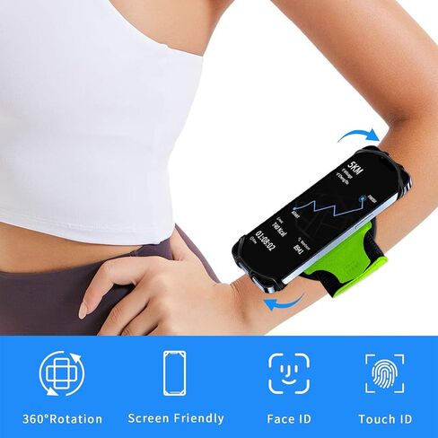 Wristband Phone Holder for 4''-6.5''Phone, 360°Rotation & Detachable | Green Sports Armband for Running with Key Holder for iPhone 17/16/15/14/13/12/11/Pro/XS/XR/X/8/7/6/Plus, for Samsung Galaxy in Saudi Arabia