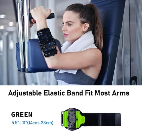 Wristband Phone Holder for 4''-6.5''Phone, 360°Rotation & Detachable | Green Sports Armband for Running with Key Holder for iPhone 17/16/15/14/13/12/11/Pro/XS/XR/X/8/7/6/Plus, for Samsung Galaxy in Saudi Arabia