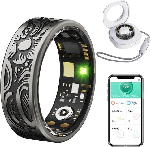 Yihou Smart Ring Heart Rate Sleep Tracker Fitness Rings Step Counter Pedometer Waterproof Health Vintage Smart Rings for Men Women Unique Anillo Inteligente, No Subscription Fee in Saudi Arabia