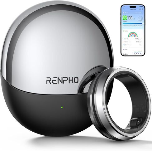RENPHO Lynx Smart Ring, Subscription-Free App, Silver, Size 9 | All Day Sleep & Activity Tracking, Includes Charging Case, 7-Day Battery Life, Size Before You Buy in Saudi Arabia