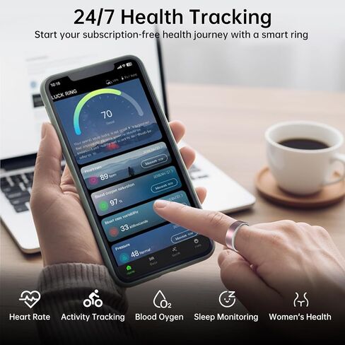 Smart Ring Fitness Tracker Ring for Women & Men, Sleep/Step/Blood Oxygen/Heart Rate Monitor, Long-Lasting Battery Sleep Ring, No Subscription Fee, Compatible with Android & iOS (Matte Silver, 8#) in Saudi Arabia
