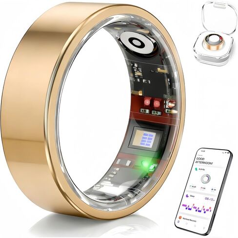 Smart Ring for Women & Men, Health Tracker Ring Supports Heart Rate, Blood Oxygen,and Charging case, IP68 Waterproof Fitness Ring for iOS/Android, No Subscription Fee (Rosegold, 8#) in Saudi Arabia