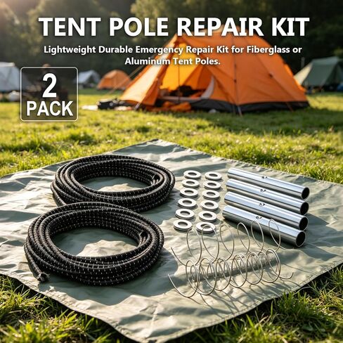 2 Set Tent Pole Repair Kit, Universal Nylon Tent Poles Replacement Kit | Tent Kit with 2 Shock Cord, 12 Washers, 4 Metal Tubes and 2 Iron Lead Wire, Repair Accessories for Camping Hiking Backpacking in Saudi Arabia