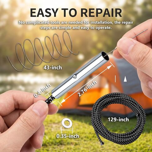 2 Set Tent Pole Repair Kit, Universal Nylon Tent Poles Replacement Kit | Tent Kit with 2 Shock Cord, 12 Washers, 4 Metal Tubes and 2 Iron Lead Wire, Repair Accessories for Camping Hiking Backpacking in Saudi Arabia