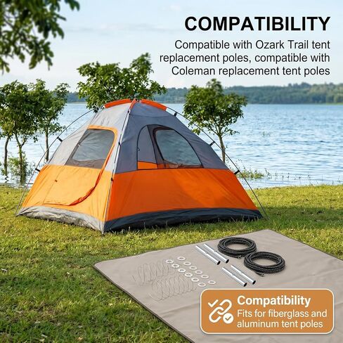 2 Set Tent Pole Repair Kit, Universal Nylon Tent Poles Replacement Kit | Tent Kit with 2 Shock Cord, 12 Washers, 4 Metal Tubes and 2 Iron Lead Wire, Repair Accessories for Camping Hiking Backpacking in Saudi Arabia