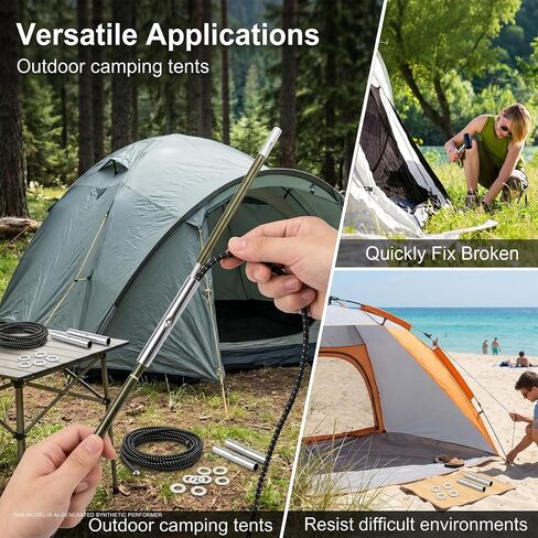 2 Set Tent Pole Repair Kit, Universal Nylon Tent Poles Replacement Kit | Tent Kit with 2 Shock Cord, 12 Washers, 4 Metal Tubes and 2 Iron Lead Wire, Repair Accessories for Camping Hiking Backpacking in Saudi Arabia