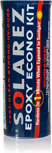 SOLAREZ EPOXY Econo Gift KIT ~ UV Cure Surfboard Repair Epoxy, SUP, Wakeboard Repair, w Epoxy Fiberfil Putty, Tube Microlite Epoxy Putty, 2 Grit Sand Pads and Acetone Prep-Pad~ Made in the USA in Saudi Arabia