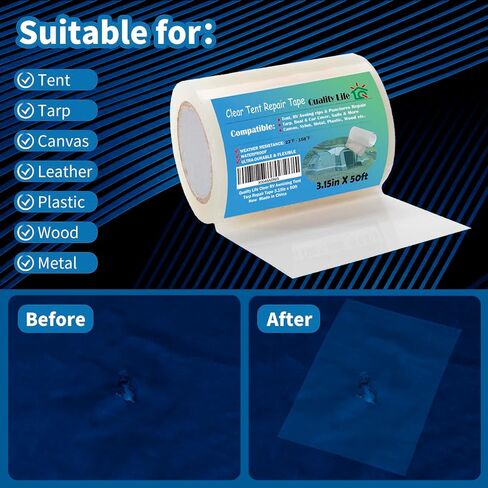 RV Awning Repair Tape，Clear Tent Repair Tape Waterproof, for Tarp,Canvas，Boat Covers, Sail, Heavy Duty High Adhesive - 3.15in x 50ft in Saudi Arabia