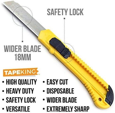 Tape King Utility Knife Set (12 Pack) | 18mm Wide Blade Box Cutter | Retractable Design, Compact And Versatile for Home, Crafts, Warehouse, Cartons, Cardboard, Office Supplies and Packaging in Saudi Arabia