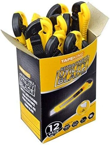 Tape King Utility Knife Set (12 Pack) | 18mm Wide Blade Box Cutter | Retractable Design, Compact And Versatile for Home, Crafts, Warehouse, Cartons, Cardboard, Office Supplies and Packaging in Saudi Arabia