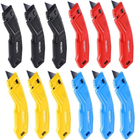 REXBETI 4-Pack 4-Color Box Cutter, Retractable Utility Knife, 14 SK2 Blades | Tool-Free Quick Blade Change, Safety Lock, 14 Total Razor Sharp SK2 Steel Blades, Heavy-Duty Design for Cardboard and Boxes in Saudi Arabia