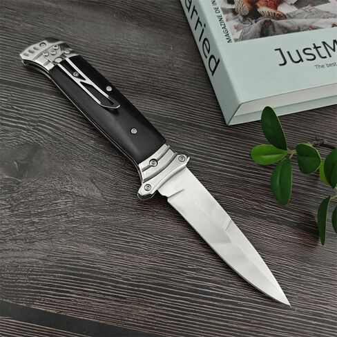 Goshawk 8.7'' Button Lock Pocket Knife with Belt Clip，Gifts for Men，Assisted Opening Survival Folding Knives，9Cr18MoV Blade and Wenge Wood Handle，EDC Tactical Tool for Camping，Hunting in Saudi Arabia