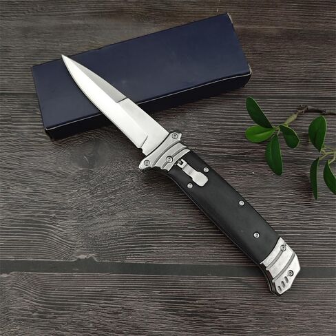 Goshawk 8.7'' Button Lock Pocket Knife with Belt Clip，Gifts for Men，Assisted Opening Survival Folding Knives，9Cr18MoV Blade and Wenge Wood Handle，EDC Tactical Tool for Camping，Hunting in Saudi Arabia