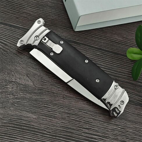 Goshawk 8.7'' Button Lock Pocket Knife with Belt Clip，Gifts for Men，Assisted Opening Survival Folding Knives，9Cr18MoV Blade and Wenge Wood Handle，EDC Tactical Tool for Camping，Hunting in Saudi Arabia