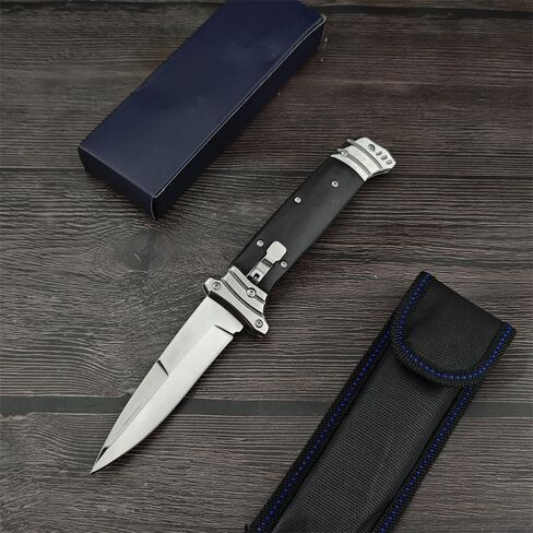 Goshawk 8.7'' Button Lock Pocket Knife with Belt Clip，Gifts for Men，Assisted Opening Survival Folding Knives，9Cr18MoV Blade and Wenge Wood Handle，EDC Tactical Tool for Camping，Hunting in Saudi Arabia