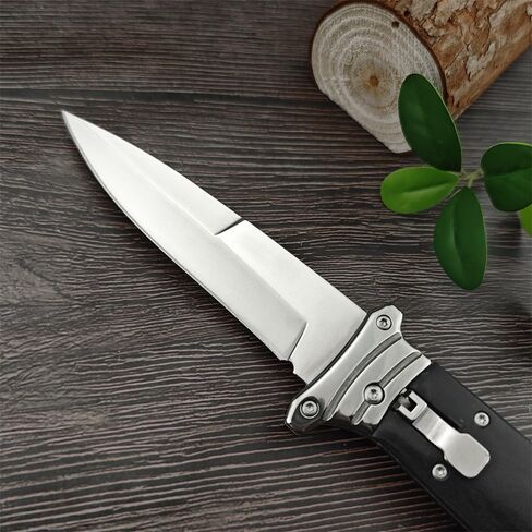 Goshawk 8.7'' Button Lock Pocket Knife with Belt Clip，Gifts for Men，Assisted Opening Survival Folding Knives，9Cr18MoV Blade and Wenge Wood Handle，EDC Tactical Tool for Camping，Hunting in Saudi Arabia