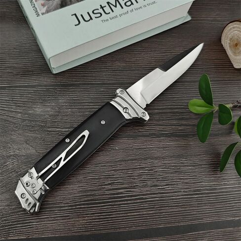 Goshawk 8.7'' Button Lock Pocket Knife with Belt Clip，Gifts for Men，Assisted Opening Survival Folding Knives，9Cr18MoV Blade and Wenge Wood Handle，EDC Tactical Tool for Camping，Hunting in Saudi Arabia