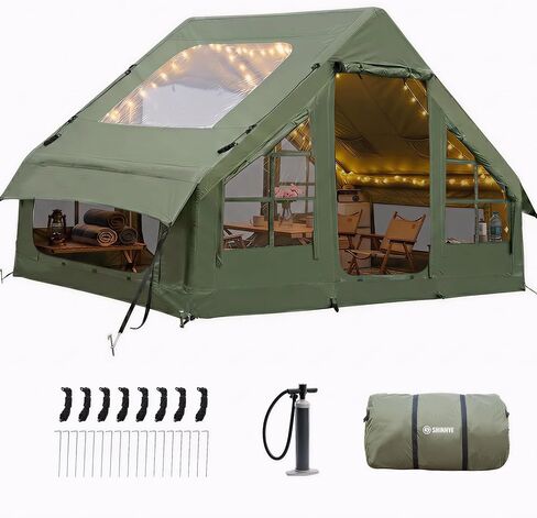 Inflatable Tents for Camping - Blow Up Tent with Stove Jack and Pump, Hot Cabin Tent House Easy Setup 4 Season Waterproof Oxford Glamping Air Tents for Adult 2/3/4 Person in Saudi Arabia