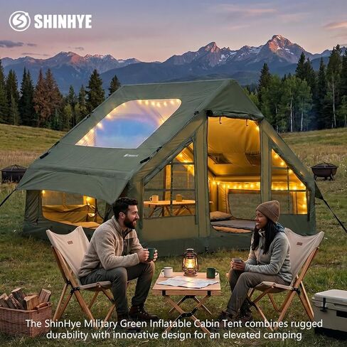 Inflatable Tents for Camping - Blow Up Tent with Stove Jack and Pump, Hot Cabin Tent House Easy Setup 4 Season Waterproof Oxford Glamping Air Tents for Adult 2/3/4 Person in Saudi Arabia