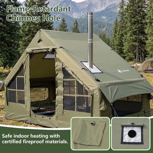 Inflatable Tents for Camping - Blow Up Tent with Stove Jack and Pump, Hot Cabin Tent House Easy Setup 4 Season Waterproof Oxford Glamping Air Tents for Adult 2/3/4 Person in Saudi Arabia