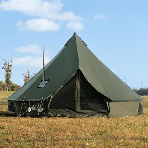 Bell Tent with Stove Jack, 13.1/16.4ft 4 Season Yurt Tent | Spacious yurt design, stove jack for cold-weather camping, easy to set up, perfect for glamping in Saudi Arabia